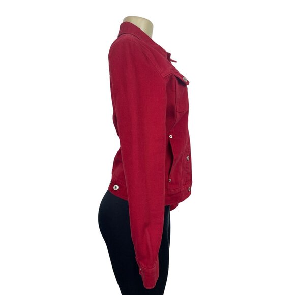 Vintage Guess Jeans Women's Button Down Red Denim Jean Jacket Sz M - Picture 3 of 13